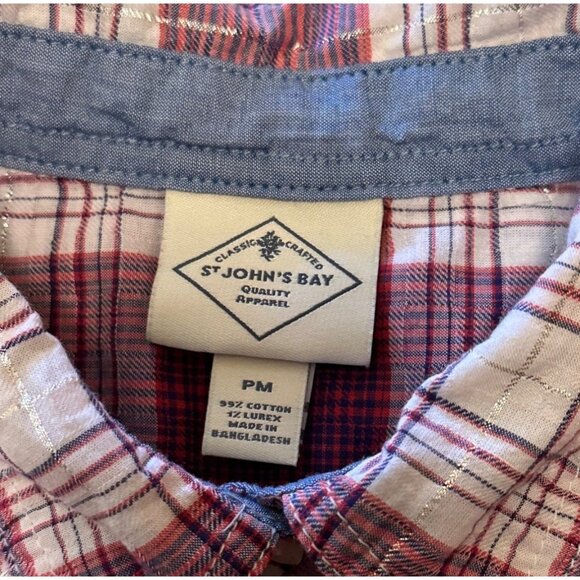 St. John's Bay Button-Down Red White Plaid Shirt Cotton Blend Women's Size PM - Picture 4 of 14